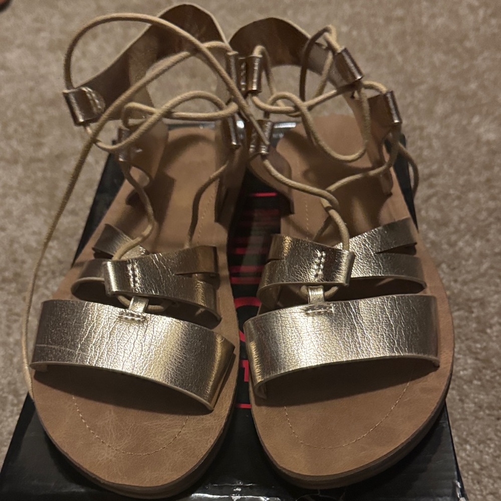 Rouge! Metallic Gold Lace-Up Sandals